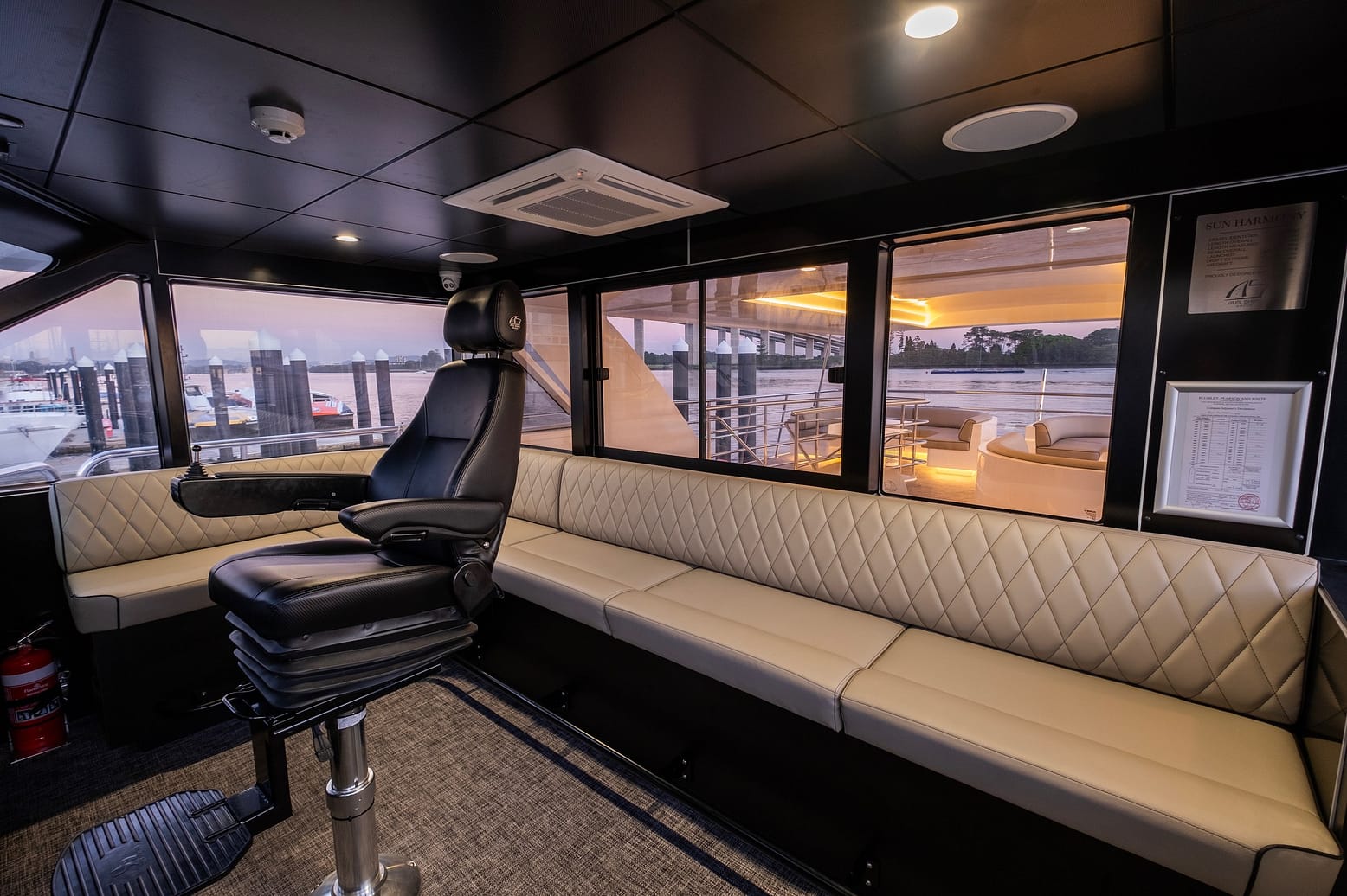 luxury boat interior with lighting under the seats