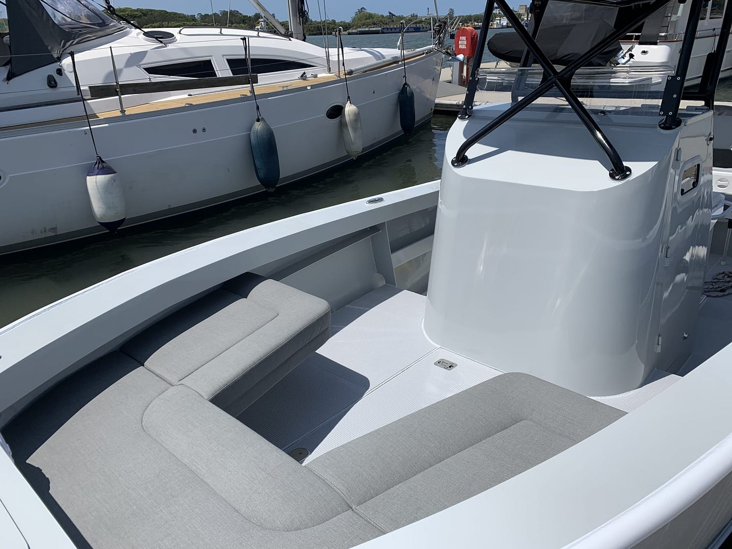 custom plate boat high quality paint finish foredeck cushions
