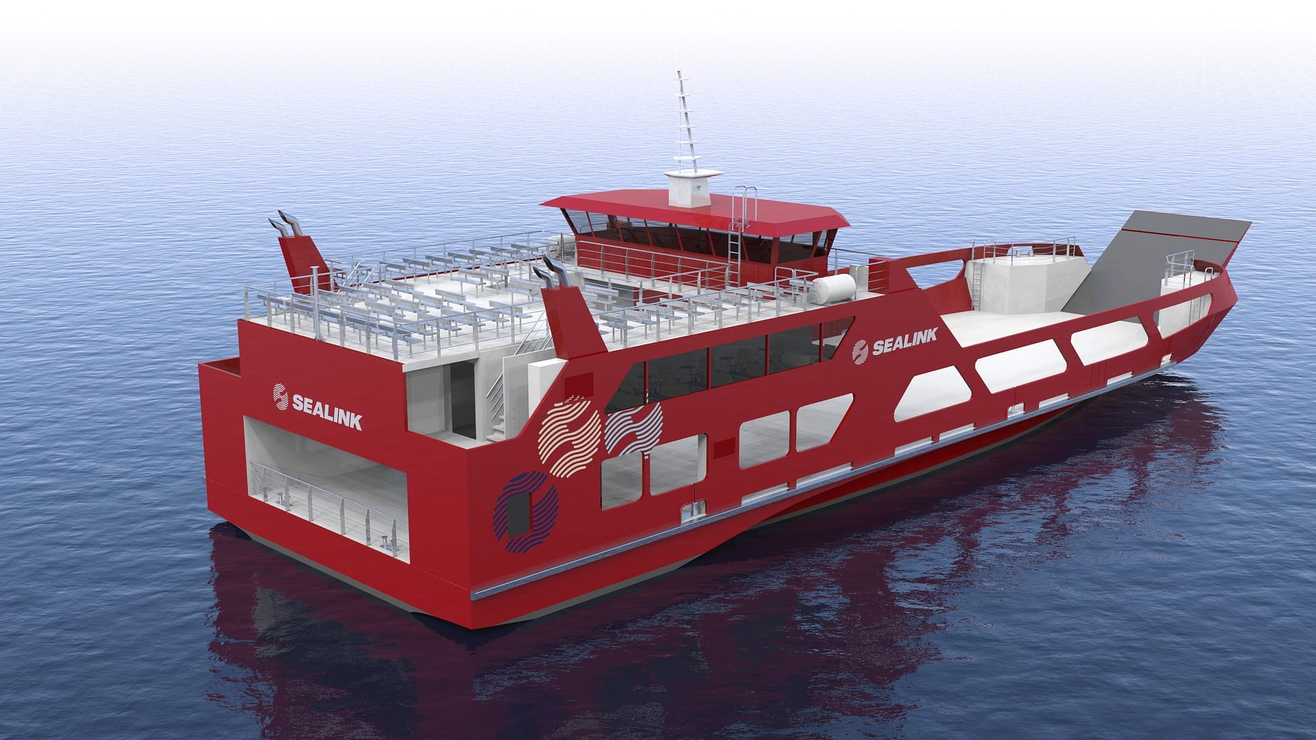 sealink ropax ferry render overall view starboard aft view