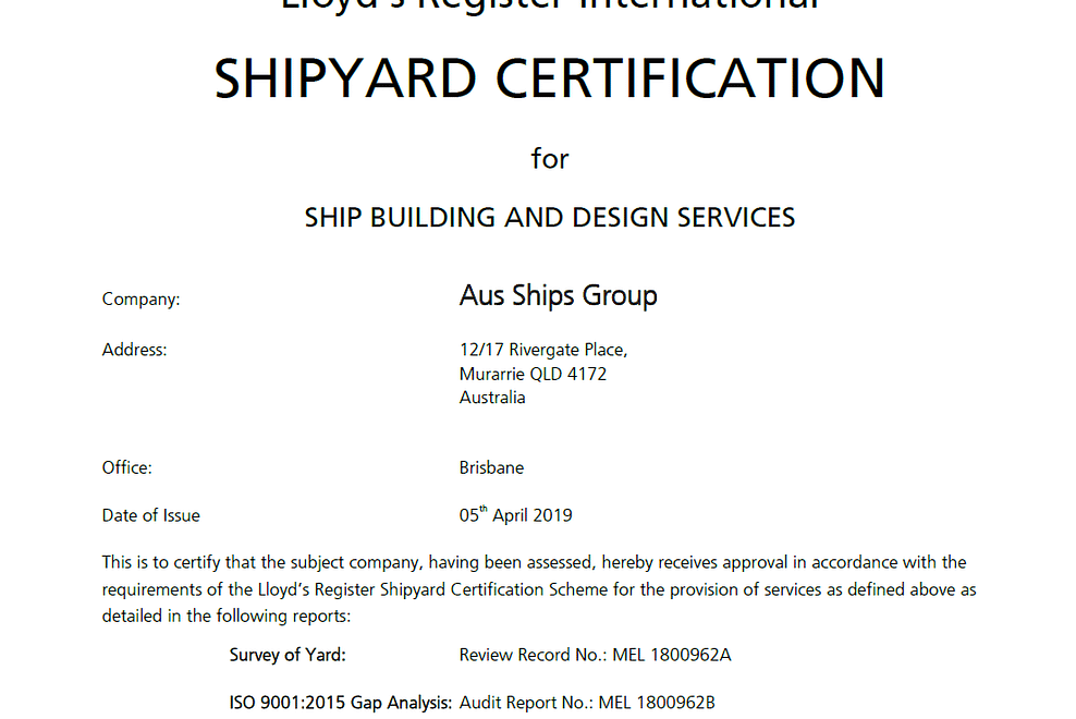 Lloyds Register shipyard certification